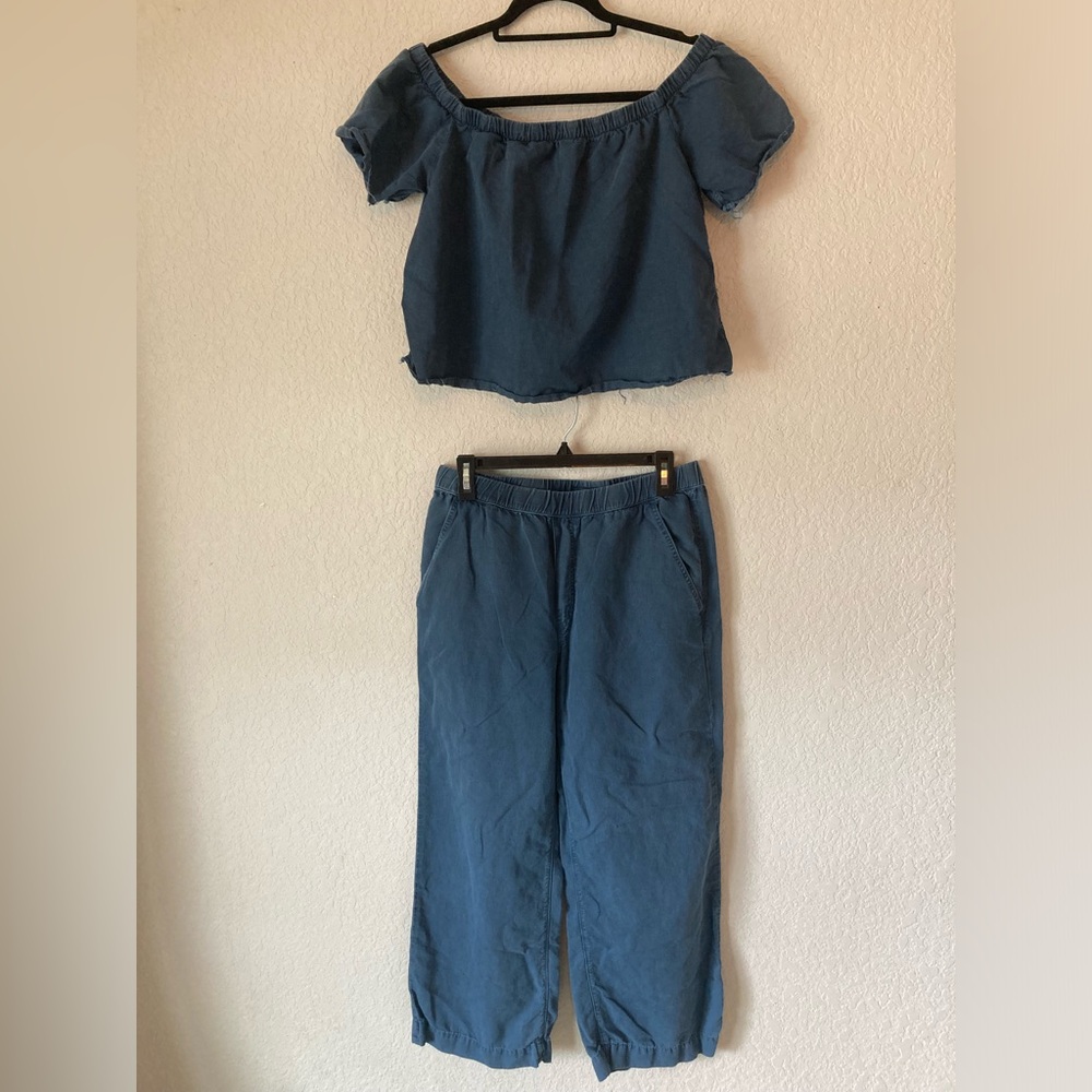 Mother - Quickie Greaser Set navy blue crop top and pants set